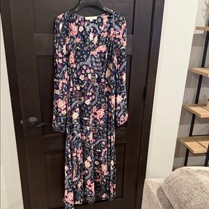 LOFT Navy and Pink Floral Long Sleeve Dress